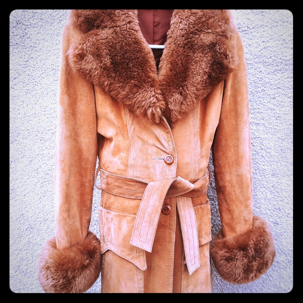 Stunning& VTG SUEDE Leather parka w Faux Fur